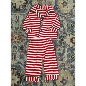 Be Mine Pajama Set Kids 3M Red White Striped Holiday Christmas EUC